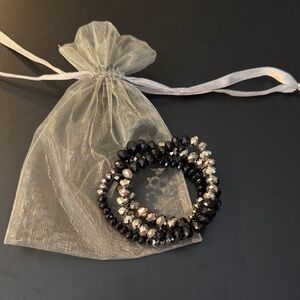 3 pack set of Elegant Black and Silver Beaded Bracelets